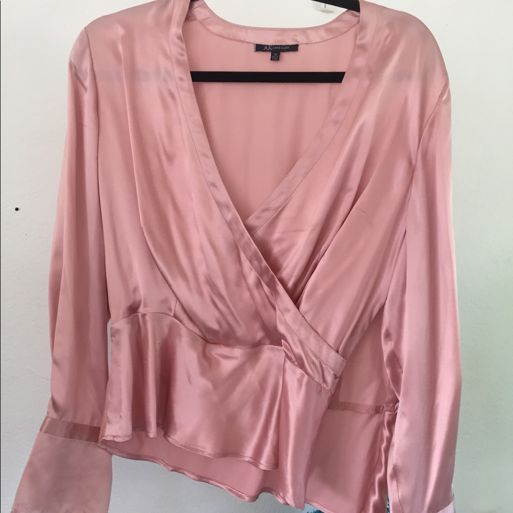 Silk AK Anne Klein Wrap Blouse Lt Rose Side Zip